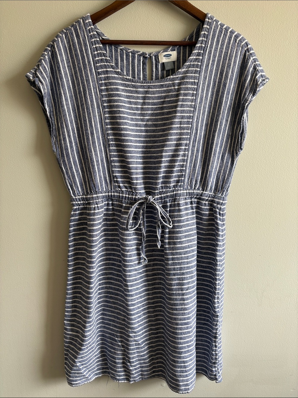 Old Navy Blue White Striped Drawstring Waist Dress Size Large